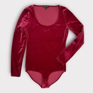 J.Crew Mercantile Raspberry Red Velvet Long Sleeve Bodysuit Size Small